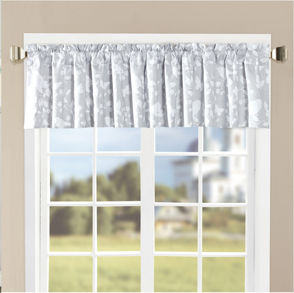 Birdsong 2 Piece Valance Set, Gray, 60"x18"