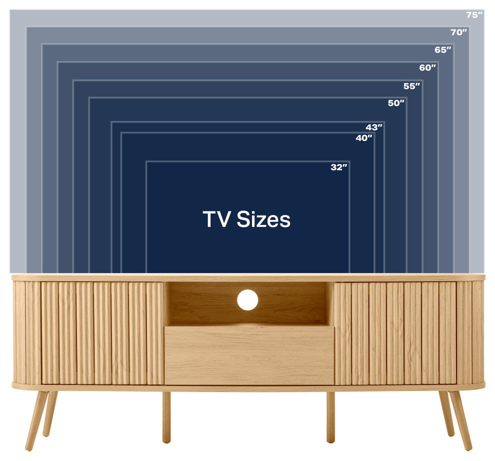 Curved TV Stand, Drawer, Storage Doors Fits TVs up to 75 in, Cable Management