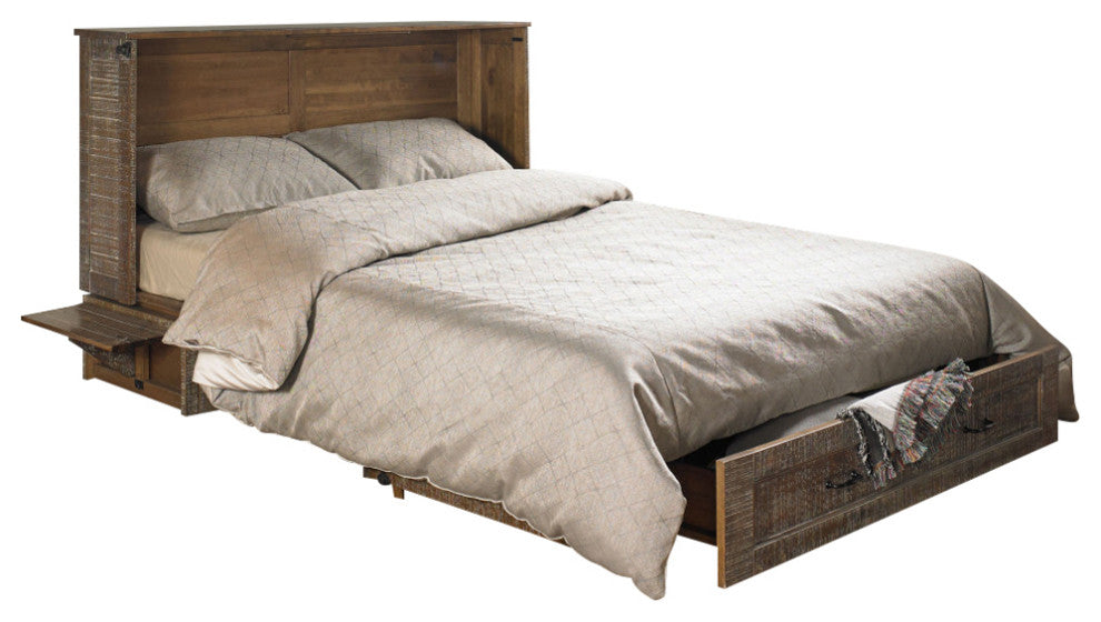 Poppy Cabinet Murphy Bed with Gel Memory Foam Mattress and USB Ports, White Bark