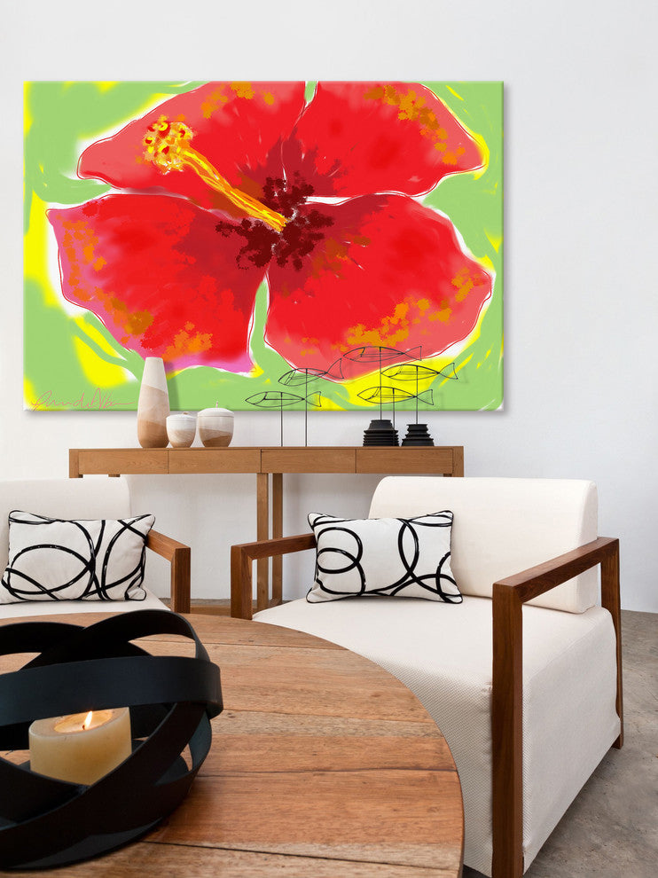 Marmont Hill, "Red Hibiscus" by Arthur Pina Painting on Wrapped Canvas, 24x16