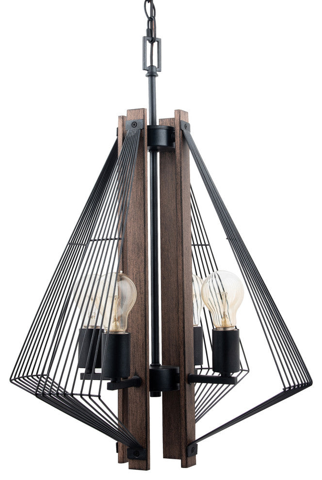4 Light Black Wood Pendant