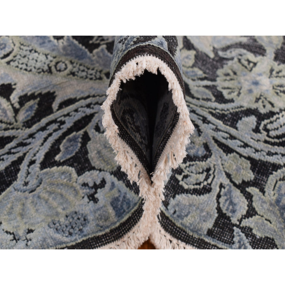 Goose Gray Pure Silk With Wool Tulip Flower Design Hand Knotted Rug 9'x12'2"