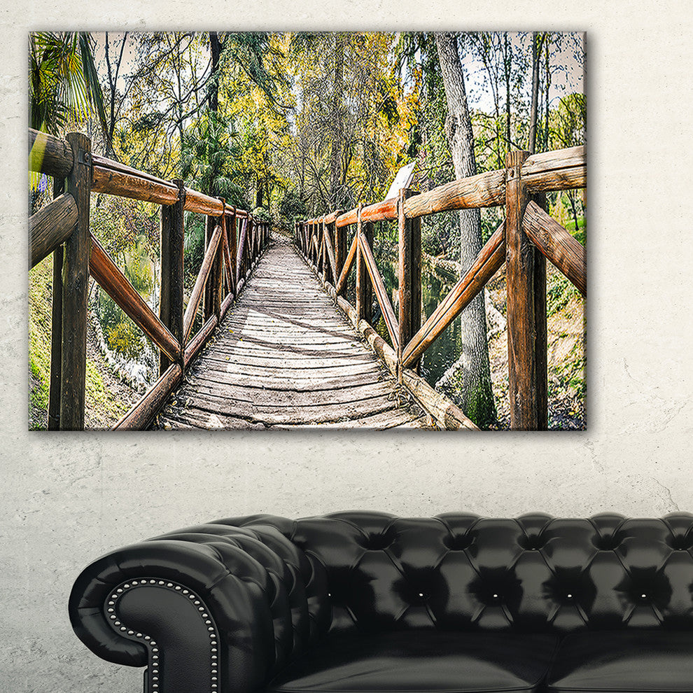 "Wooden Bridge in Forest" Wooden Sea Bridge Canvas Wall Art, 1 Panel, 60"x28"