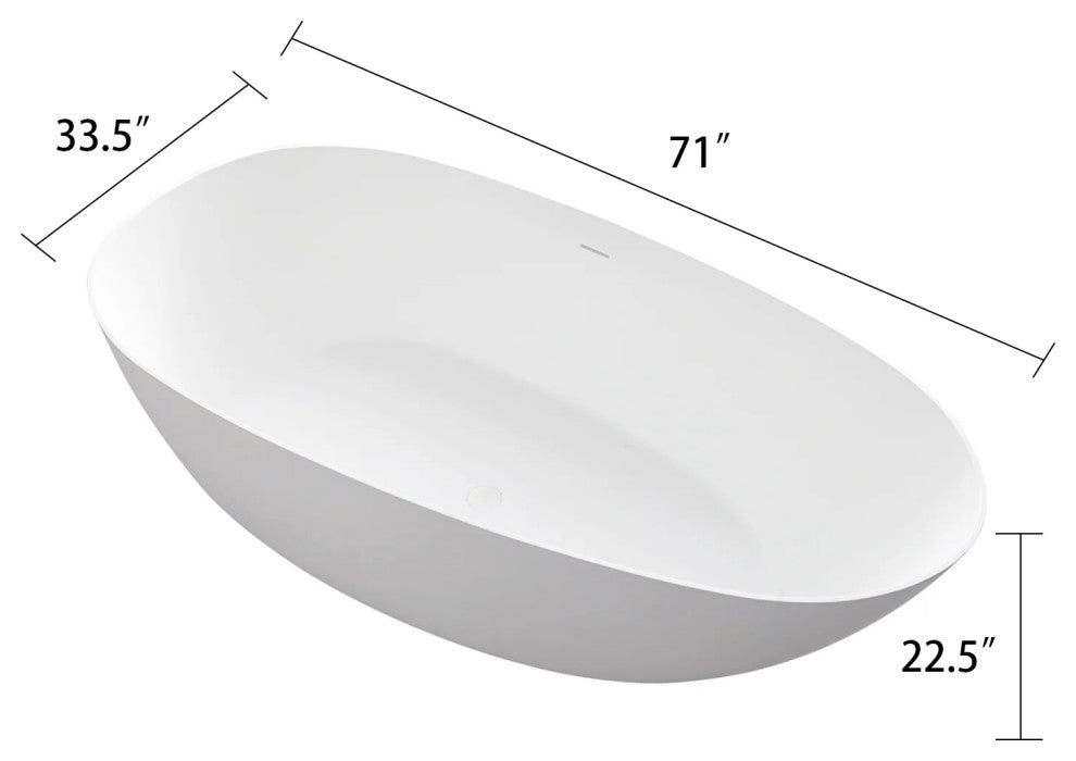 Solid Surface Freestanding Soaking Bathtub, Drain, 71"