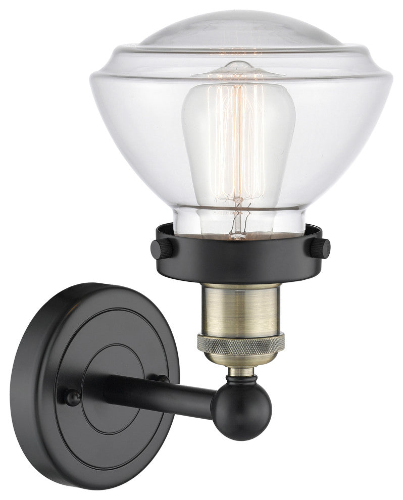 Olean 1-Light 7" Sconce, Black Antique Brass Finish, Clear Shade
