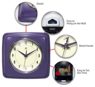 Square Retro 9.25 Purple Wall Clock