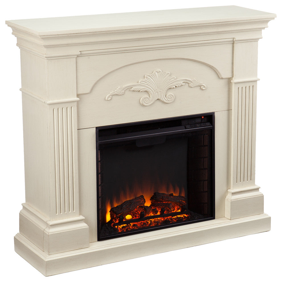 Italia Electric Fireplace, Ivory