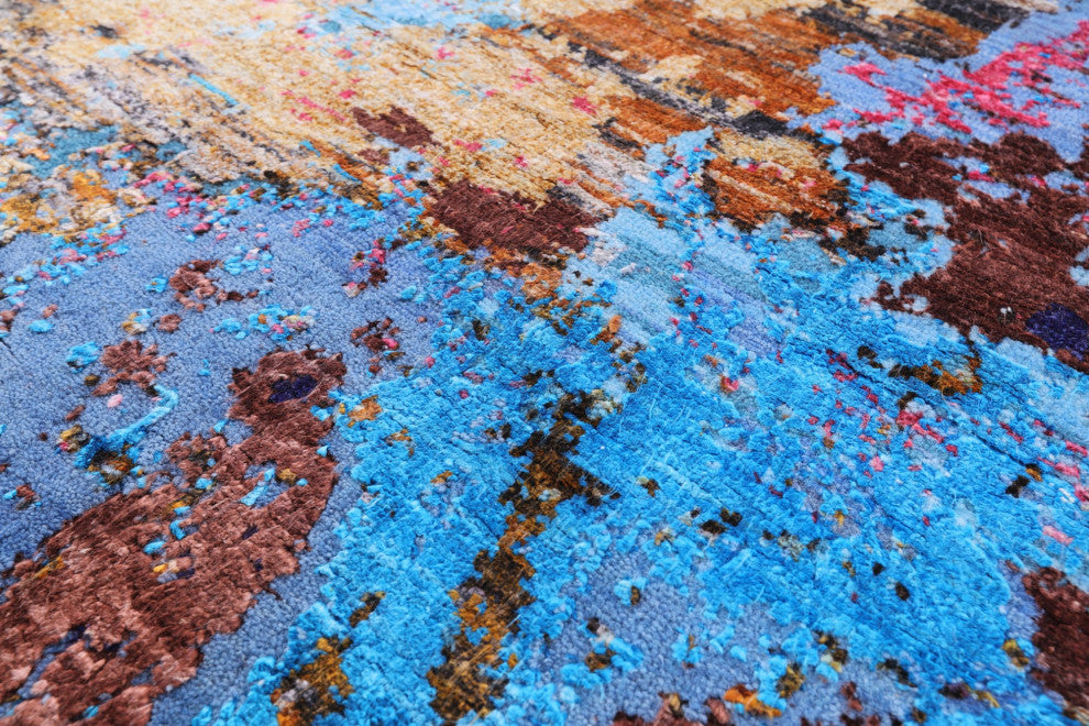4' 0" X 5' 10" Wool and Silk Handmade Abstract Rug Q8791