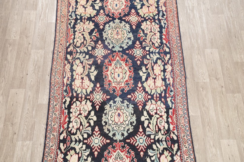 Consigned, Handmade Persian Antique Worn Out Oriental Area Rug, Blue, 8'10"X4'7"