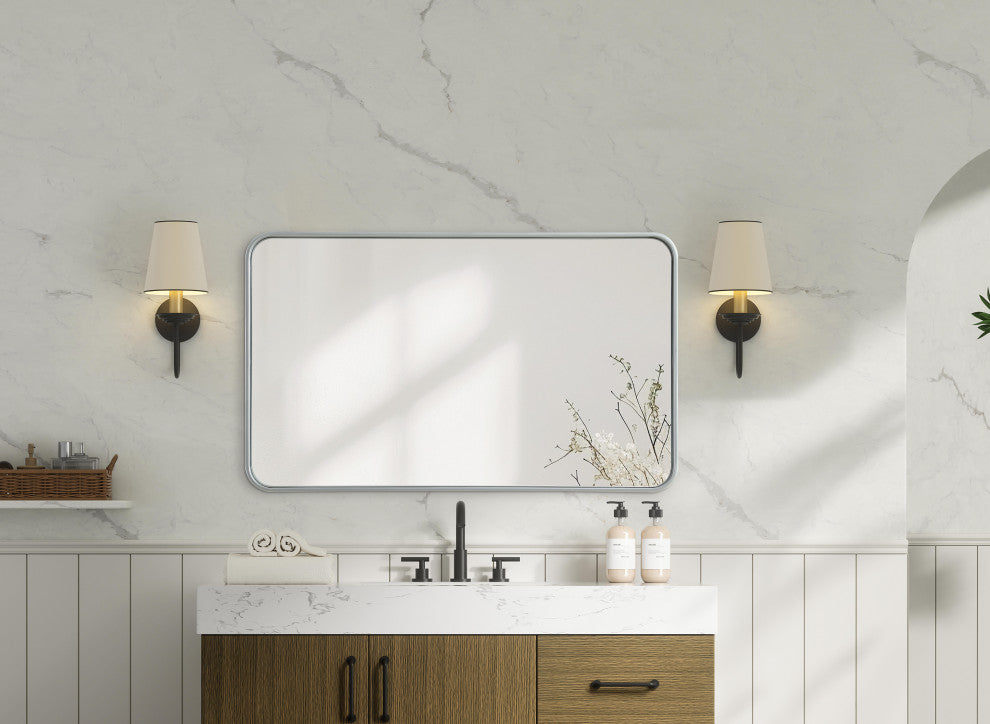 Home Living Contour Metal Rectangle Mirror 24x40, Silver