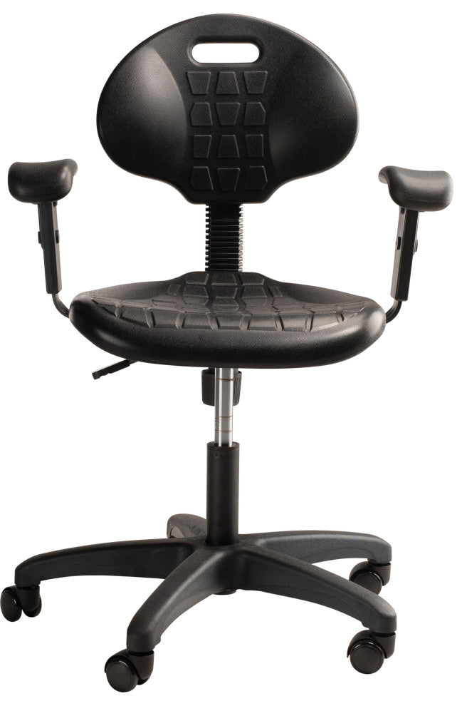 NPS Polyurethane Task Chair With Arms, 16"-21" Height, Black