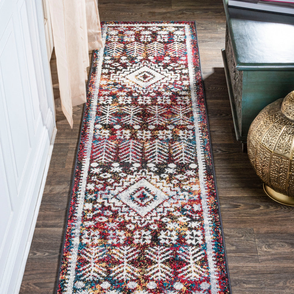 Dhiya Distressed Kilim Runner Rug, Multi, 2x10