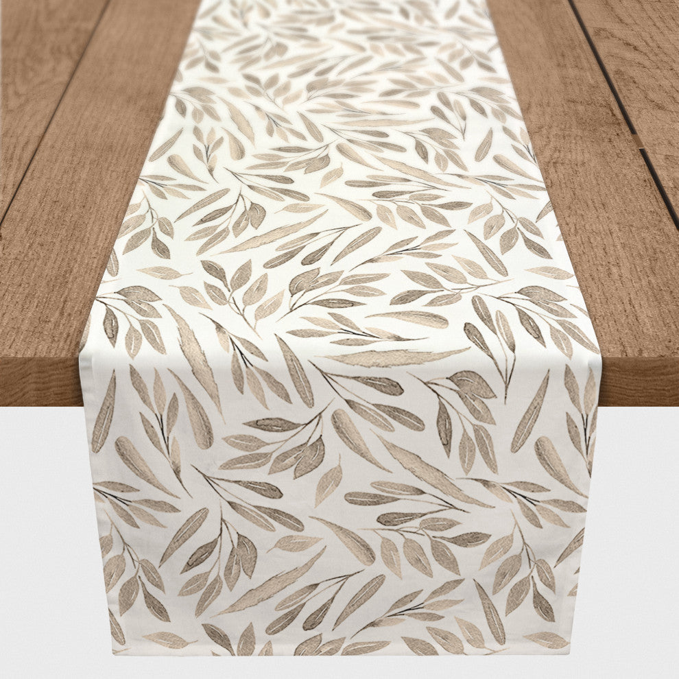 Greige Leaves 16x72 Poly Twill Table Runner
