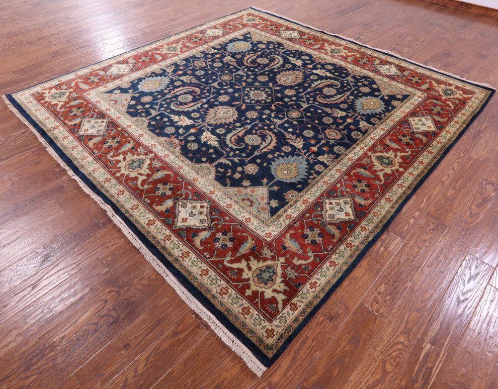 9' Square Heriz Serapi Hand Knotted Wool Rug - Q16014