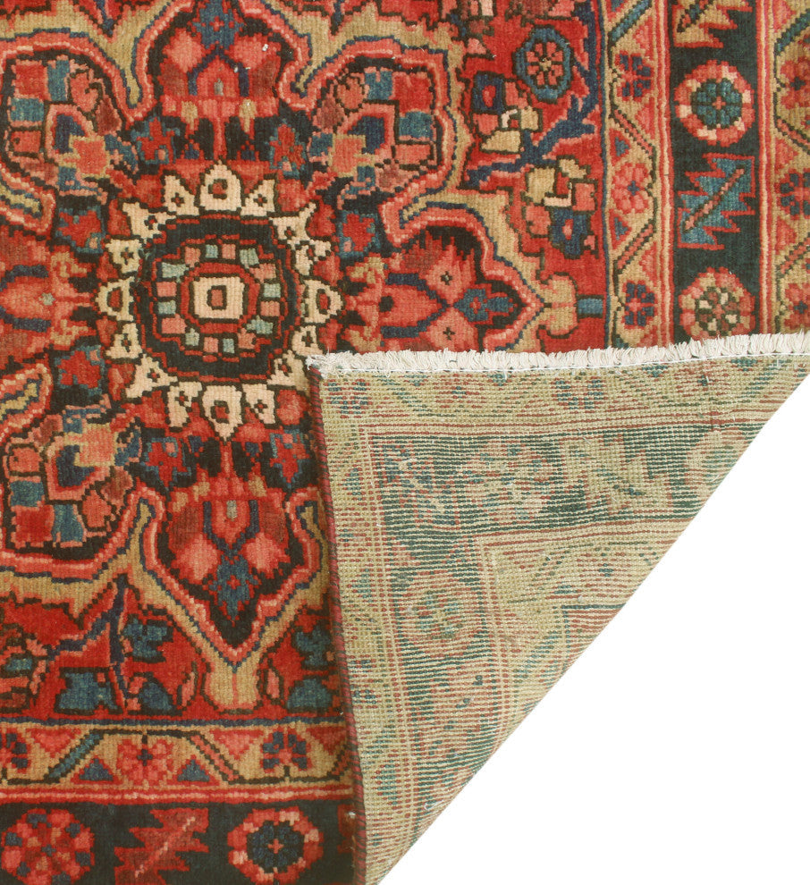 Fine Vintage Distressed Garland Red/Navy Runner, 3'7x11'4