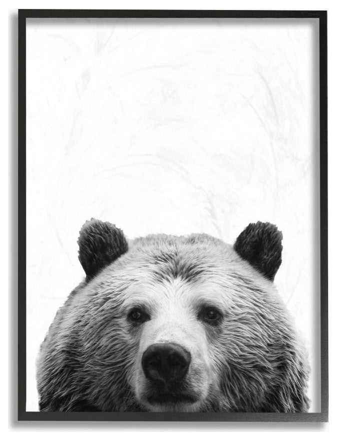Black and White Large Bear Head Animal Design, 11"x14"