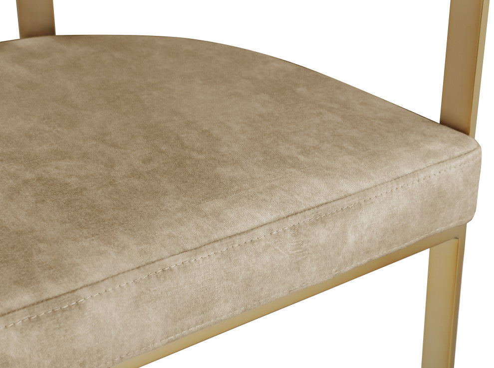 Marcello Upholstered Dining Chair, Beige, Velvet, Brushed Brass Finish
