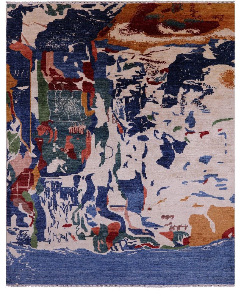 8' 1" X 10' 2" Modern Abstract Handmade Wool Rug Q11309