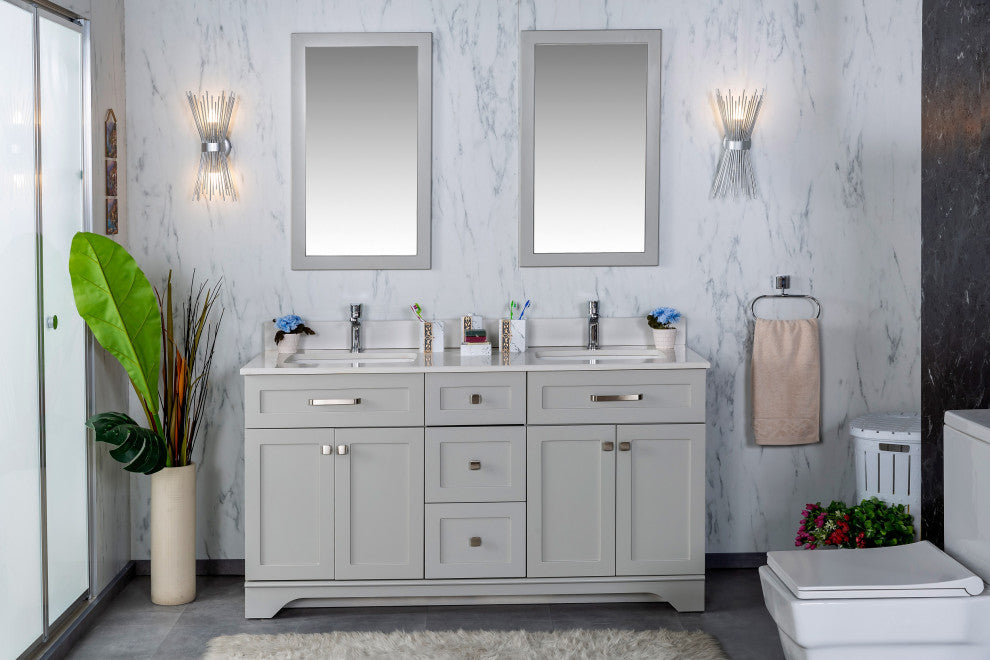 Livia Collection 60" Bathroom Vanity With Sink, Mirror, Countertop, Gray
