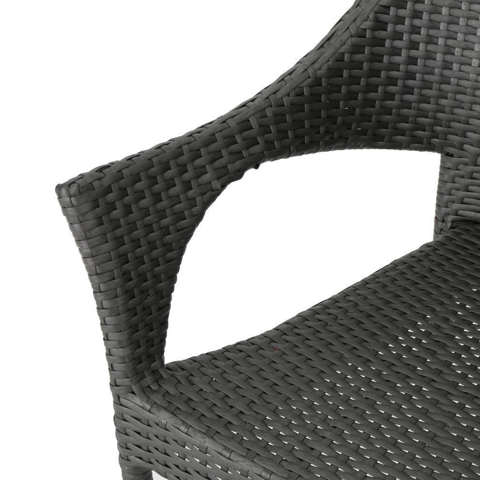 GDF Studio 3-Piece Alfheimr Outdoor Gray Wicker Stacking Chair Chat Set, Hour Glass Table