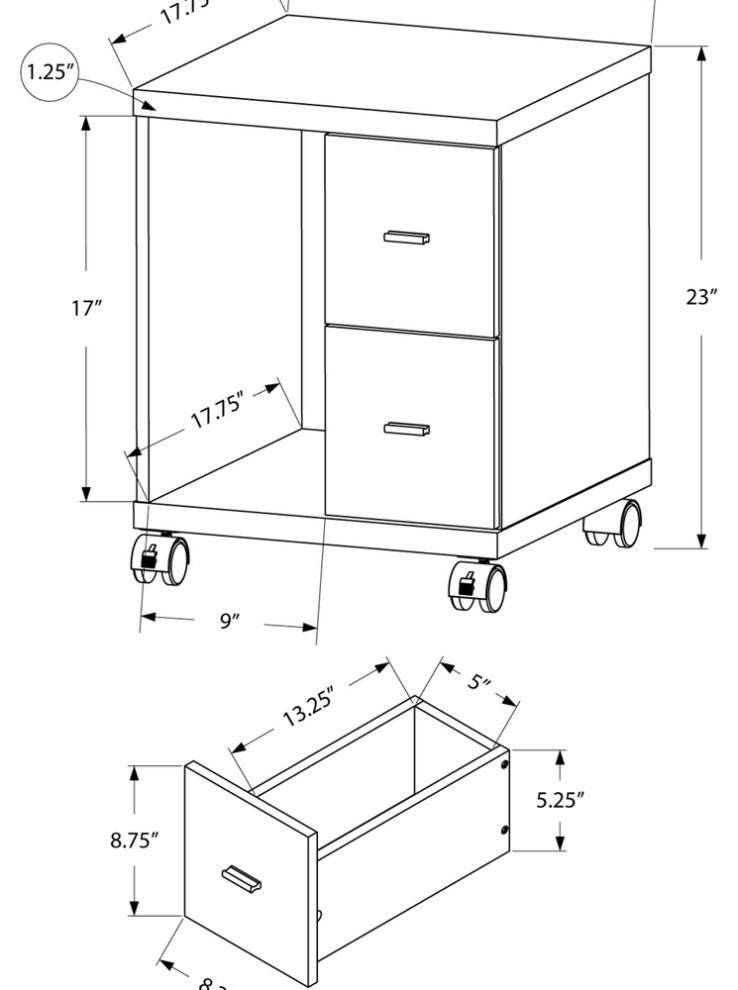 17.75" X 17.75" X 23" White Particle Board Hollow Core 2 Drawers  Office Cabinet