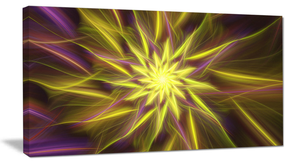 Shining Golden Exotic Fractal Flower, Large Floral Canvas Art Print, 60"x28"