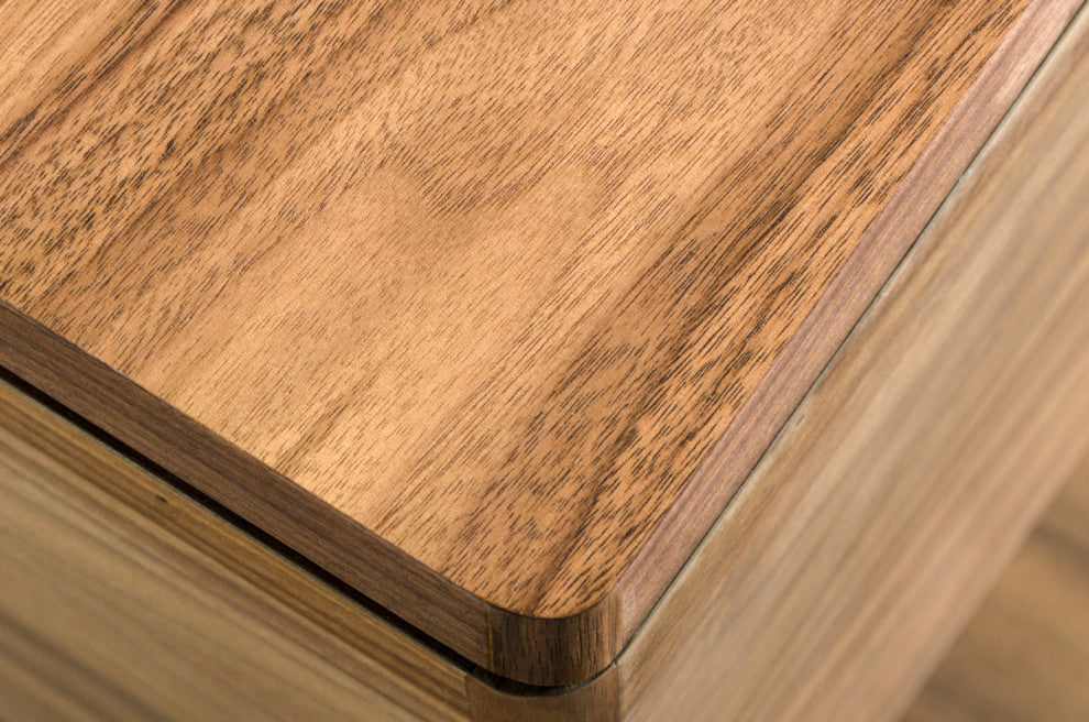 HomeRoots 19" Walnut Veneer and Glass End Table