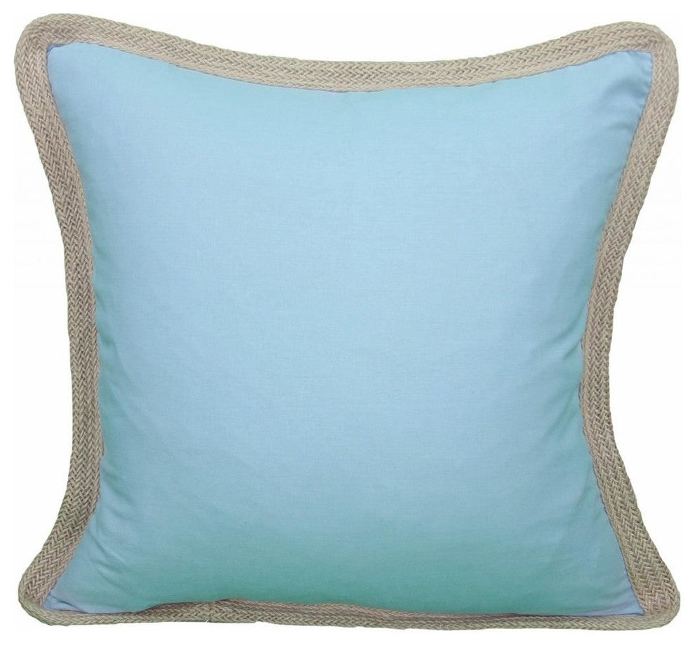 Square Jute Trimmed Pillow, Blue