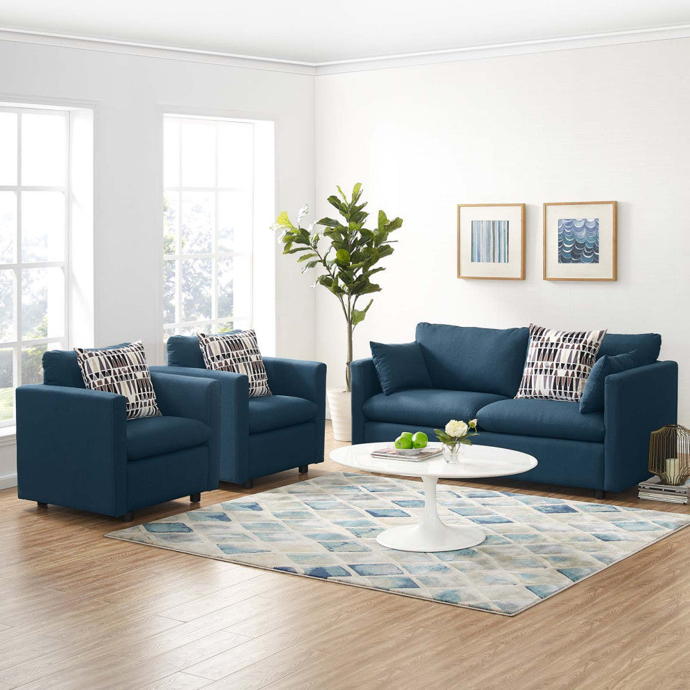 Armchair and Loveseat Sofa Set, Fabric, Navy Blue, Modern, Lounge Hospitality