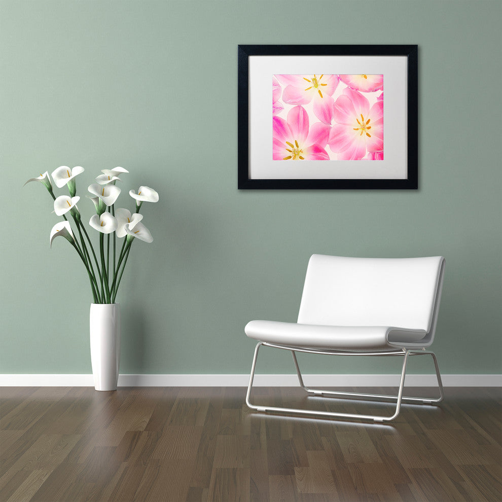 Cora Niele ''Three Cerise Pink Tulips'' Matted Framed Art