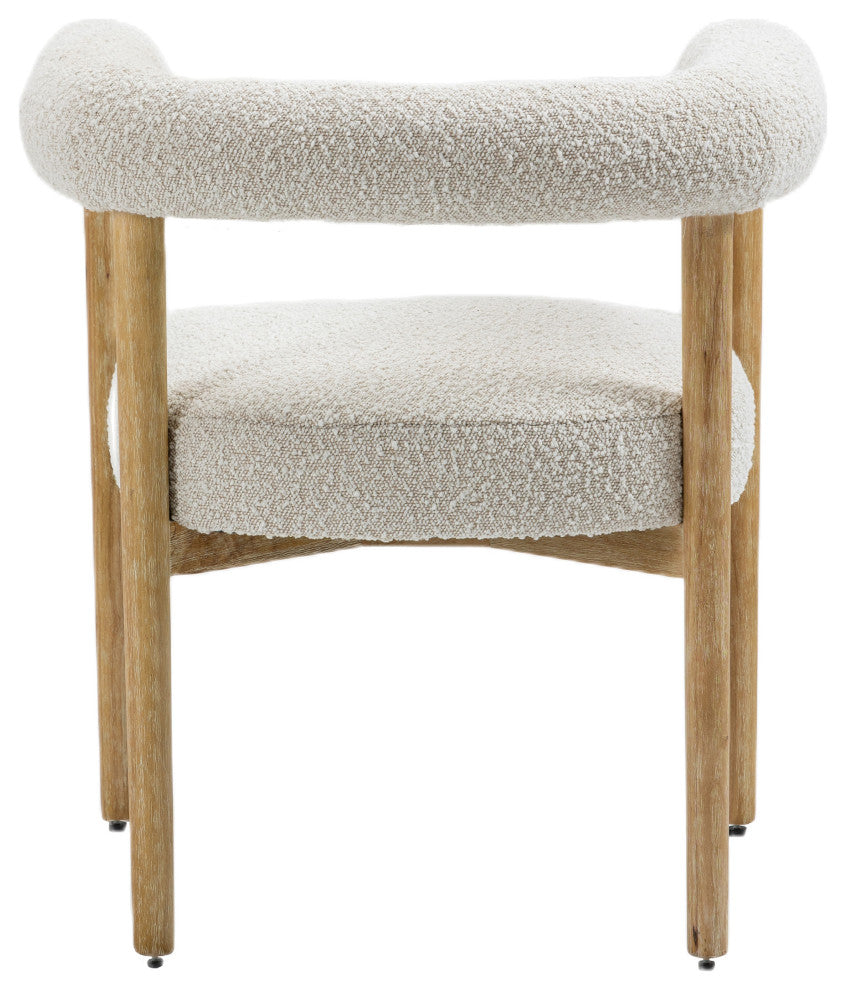Hyatt Boucle Fabric Upholsetered Dining Chair, Cream, Natural Finish