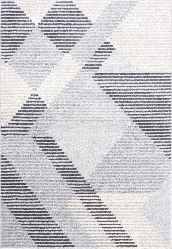 Abani Quartz QRZ150A Shades of Grey Beige Geometric Striped Area Rug