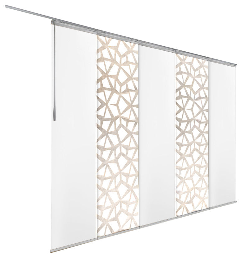 Scattered-Navajo White 5-Panel Track Extendable Vertical Blinds 94"Hx58-110"W