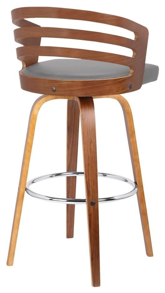 Jayden 30" Mid-Century Swivel Bar Height Barstool, Gray Faux Leather