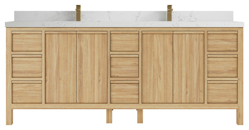 Elizabeth 84 Double Sink Bath Vanity in Light Natural Teak 2" Empira Quartz