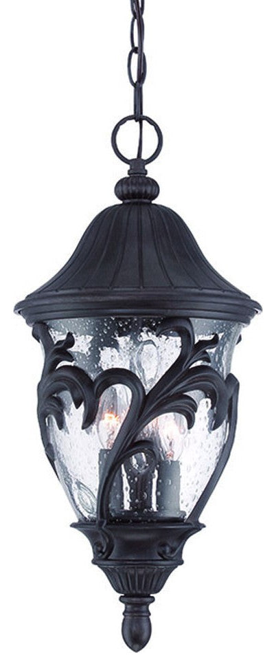 Three Light Matte Black Leaf Detail Hanging Light