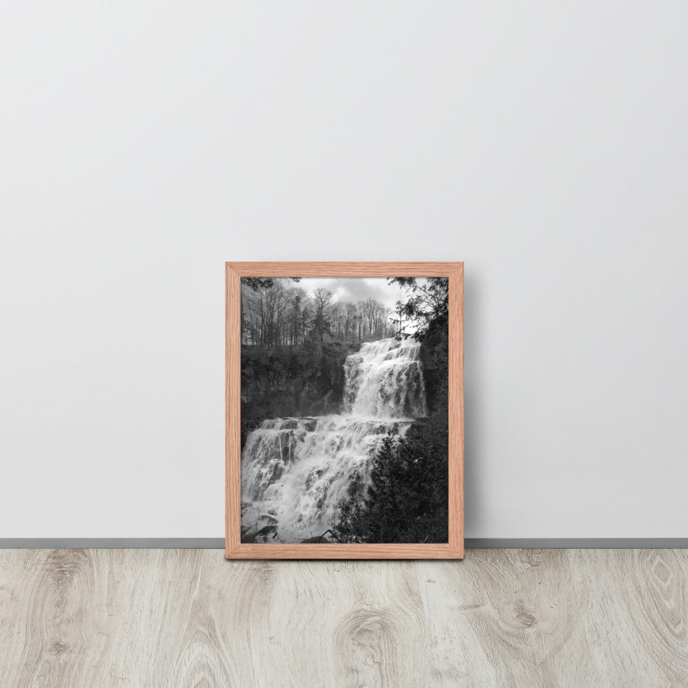 Chittenango Waterfall in Black and White Framed Photo Paper Wall Art Prints, Red Oak, 11" X 14"
