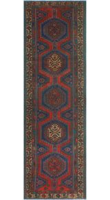 Fine Vintage Distressed Carolynn Navy/Red Runner, 3'3x10'5