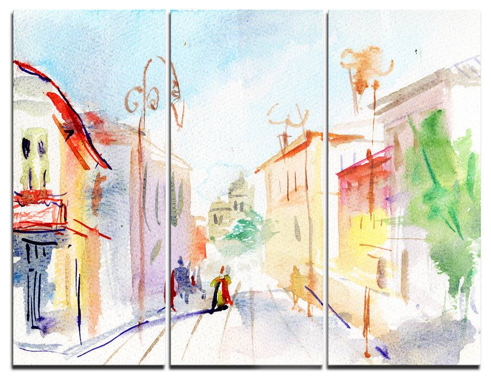 "Illustrated Parisian Street" Watercolor Metal Wall Art, 3 Panels, 36"x28"