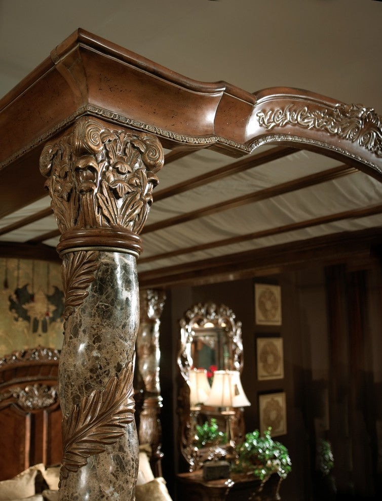 AICO Furniture, Villa Valencia Bed With Canopy, Chestnut, California King