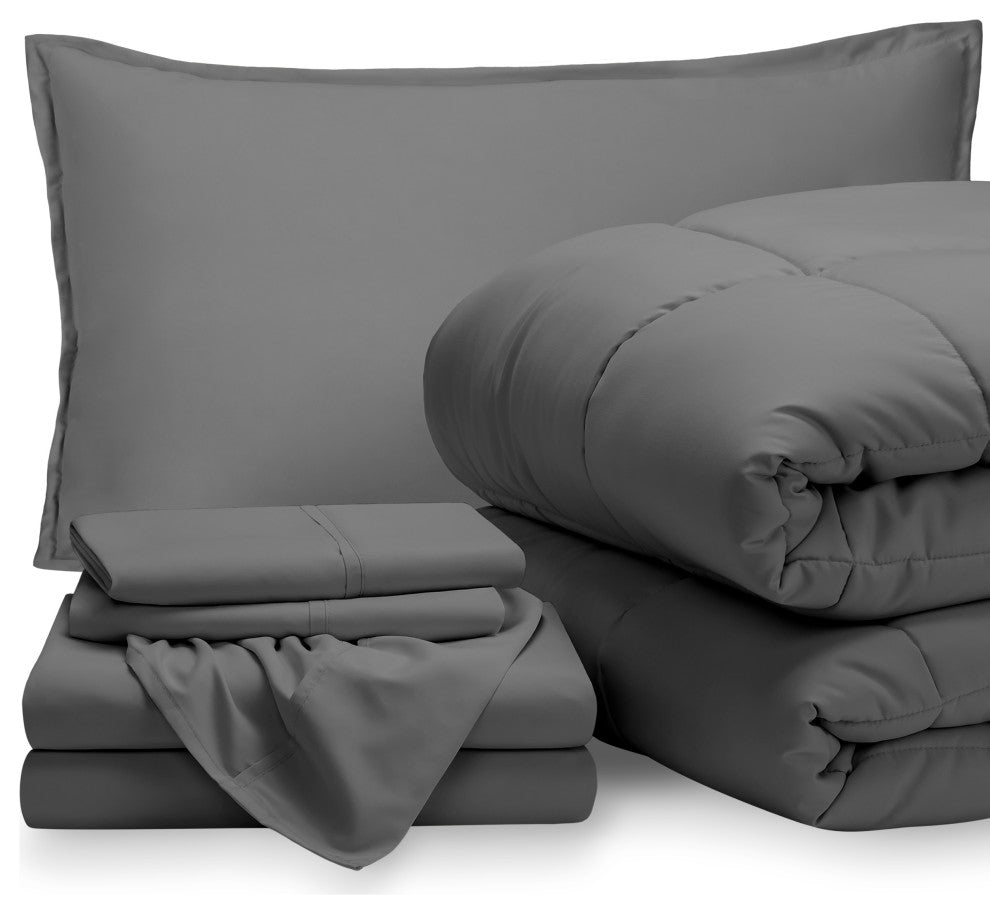 Bare Home 5-Piece Twin Bed-in-a-Bag, Gray, Gray