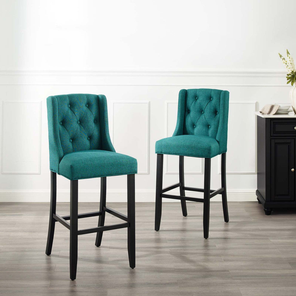 Baronet Bar Stool Upholstered Fabric Set of 2 - Teal