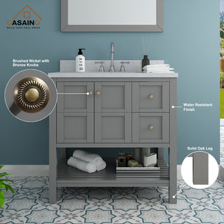 CASAINC 36" Marble Top Single Sink Bathroom Vanity, Gray