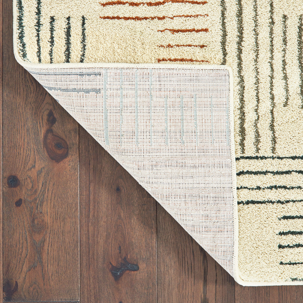 Carolina Striped Geometric Ivory/Multi Area Rug, 5'3"x7'3"