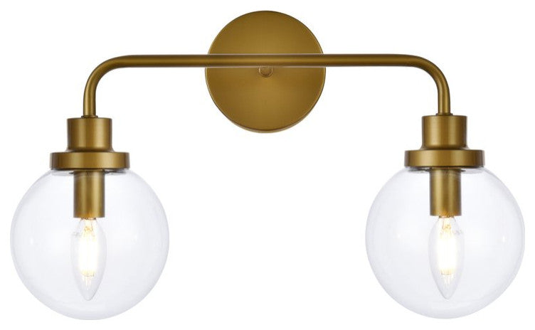 Helen 2-Light Bath Sconce, Brass With Clear Shade