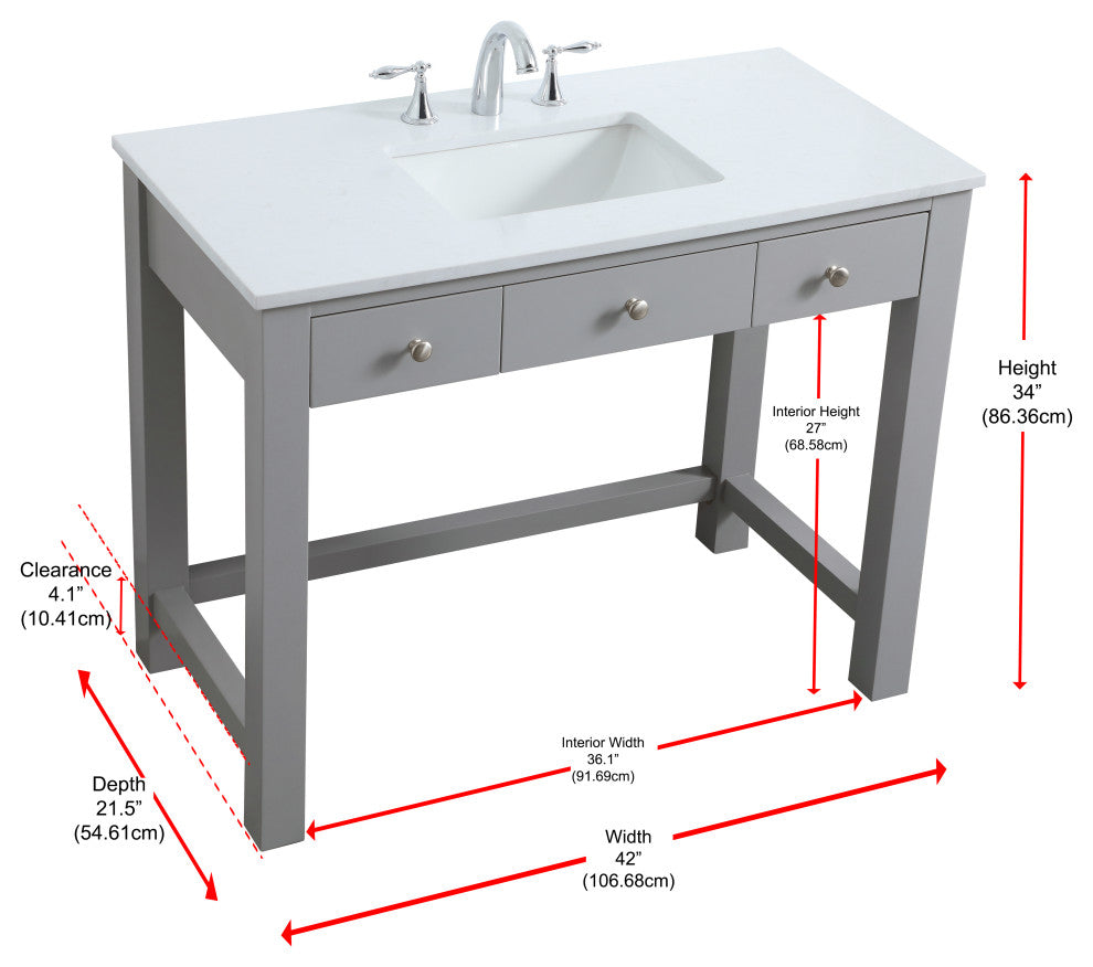 42" ADA Compliant Bathroom Vanity, Gray