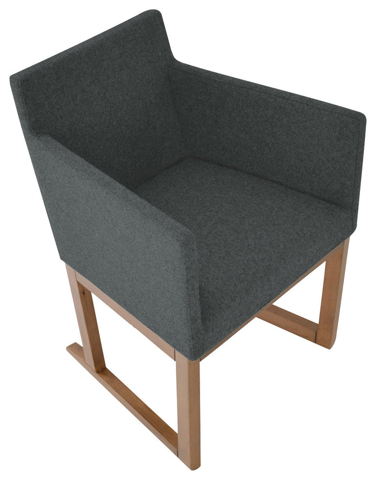Harput Sled Wood Chair, Solid Beech Walnut Base, Dark Gray Camira Wool