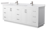 Miranda White/Brushed Nickel, 84" Double, Cultured Top, Square, No Mirror