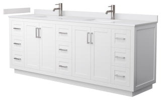 Miranda White/Brushed Nickel, 84" Double, Cultured Top, Square, No Mirror