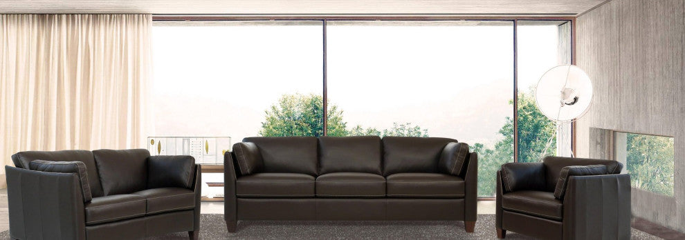 Comfortable Sofa, Genuine Leather Upholstered Seat With Sloped Arms, Chocolate